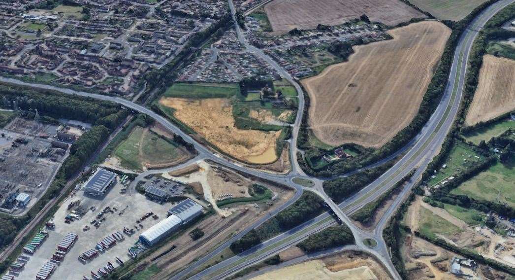 The Grovehurst Farm estate will be sandwiched between Grovehurst Road and Swale Way, near the Grovehurst Roundabout. Picture: Google Earth