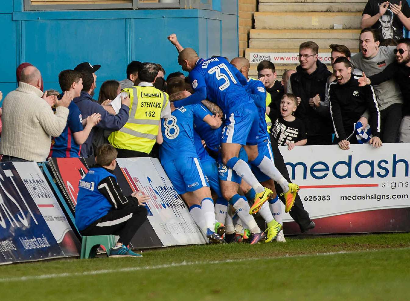 Josh Wright celebrates scoring with the fans. Picture: Andy Payton