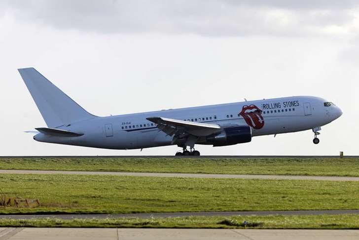 The Rolling Stones' plane touches down at Manston from Perth. Picture: Barry Goodwin