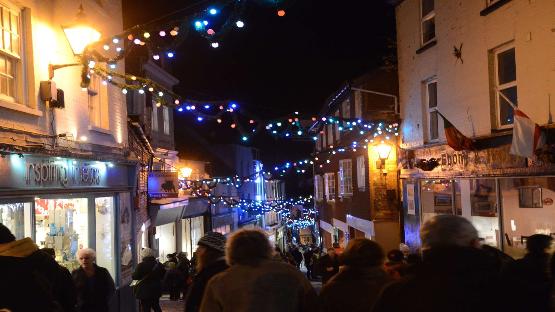 The top of the Old High Street last week bustling with people at the Christmas lights were switched on. Picture: Gary Browne