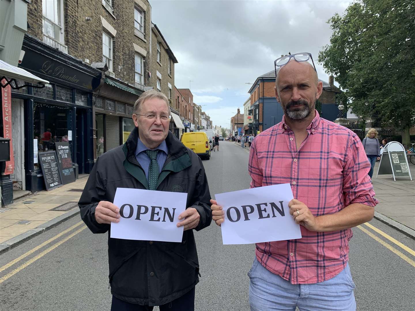 High street traders Chris Howe and Richard Taylor-Jones would like to see the road remain open to cars