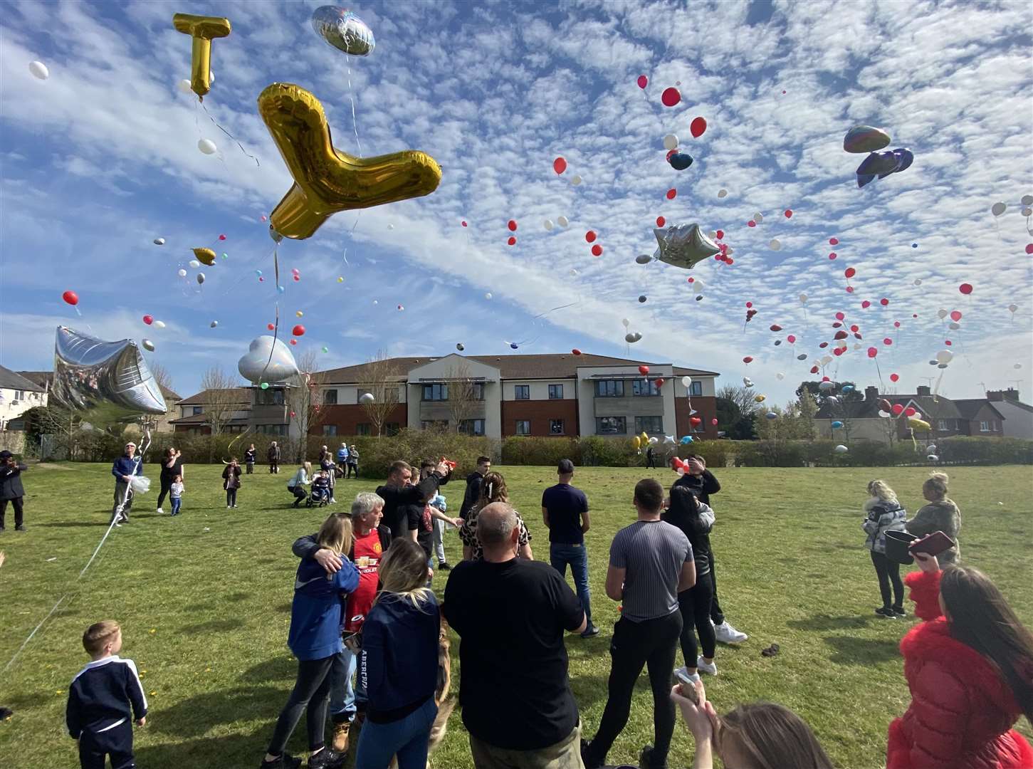 Two of the balloons spelt ‘Ty’ as they floated into the sky when friends and family gathered last month. Picture: Steve Salter