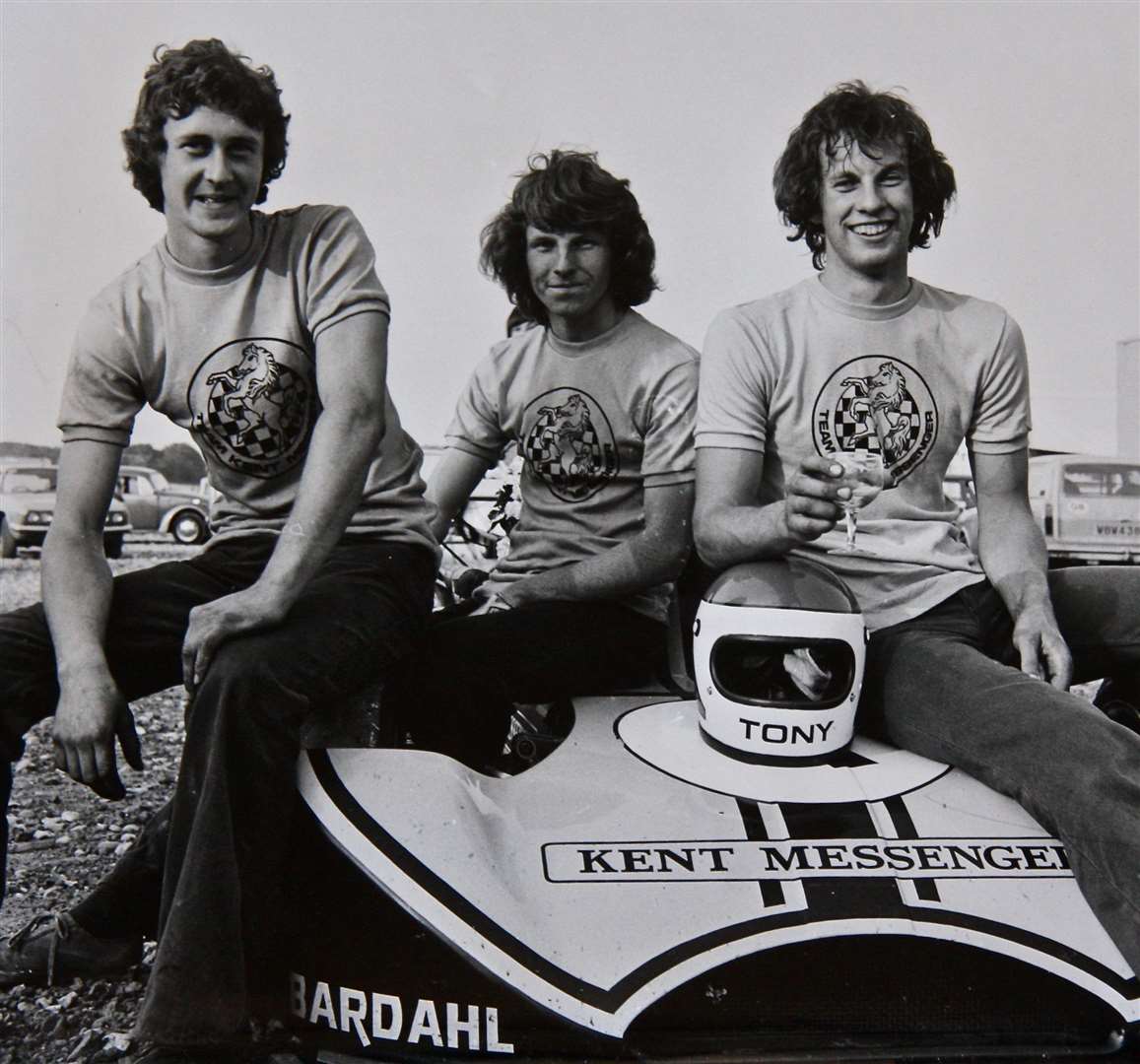 Brise, right, with his Team Kent Messenger Racing crew in the early 1970s