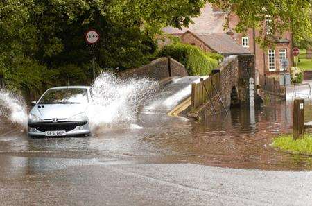 Flooding in Eynsford after heavy rain