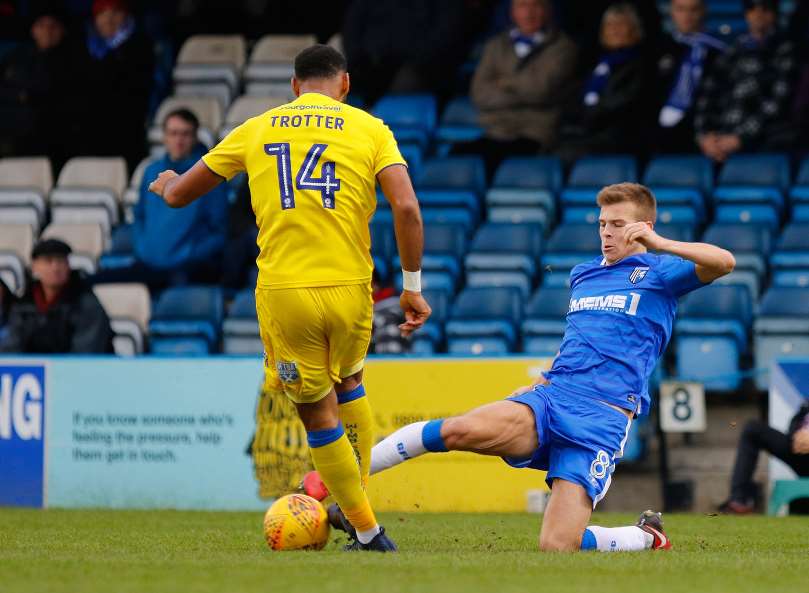 Jake Hessenthaler gets in a challenge for Gills Picture: Andy Jones