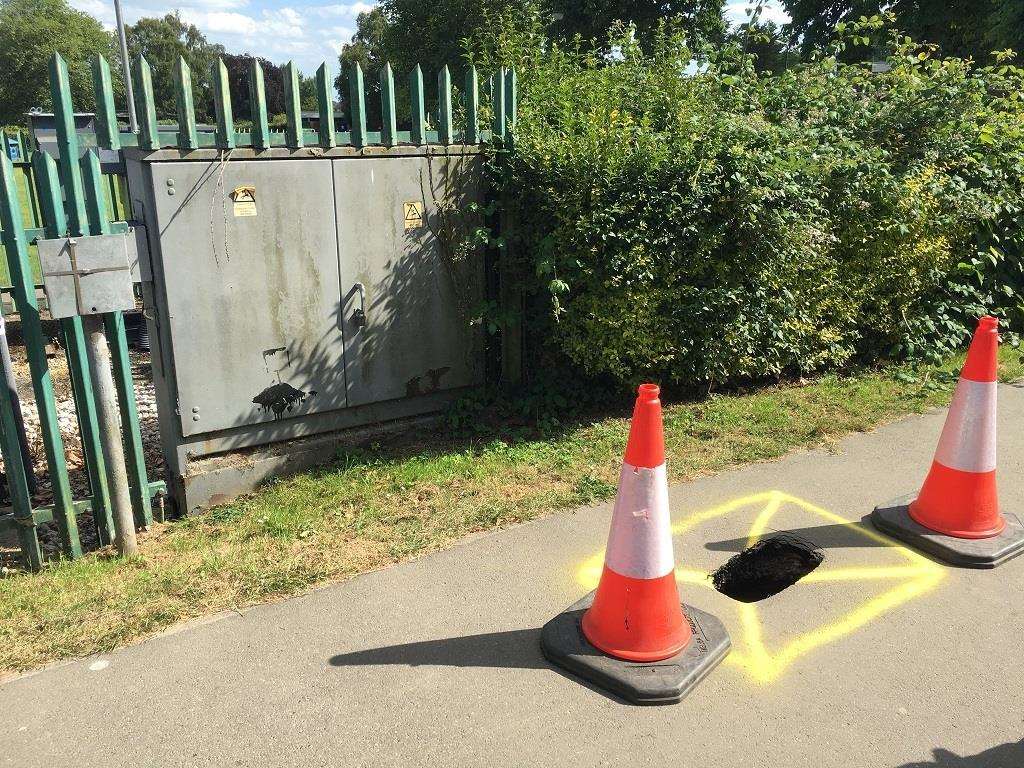 The sinkhole is less than 200 metres from school gates