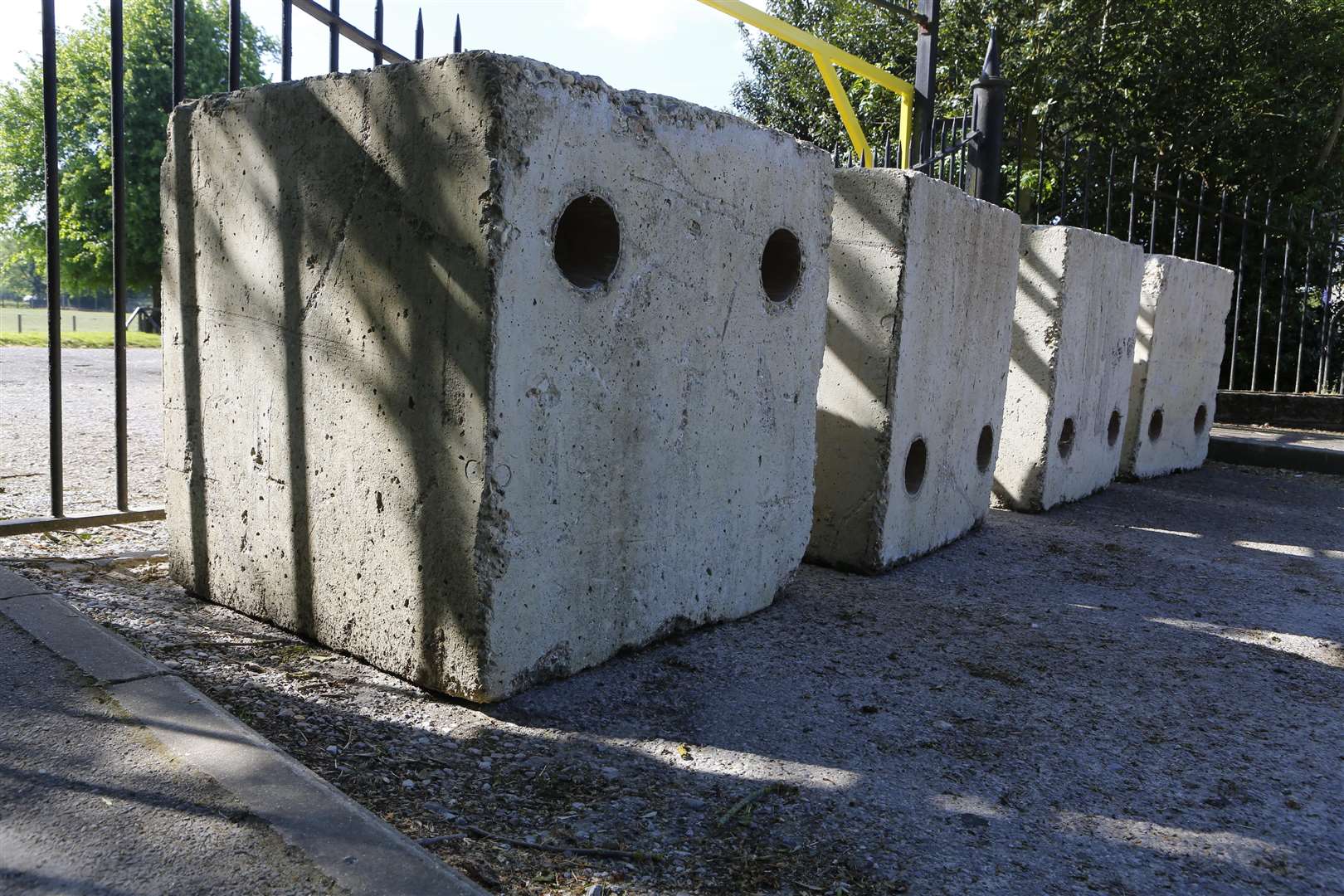 Concrete blocks have been put in front of the gate