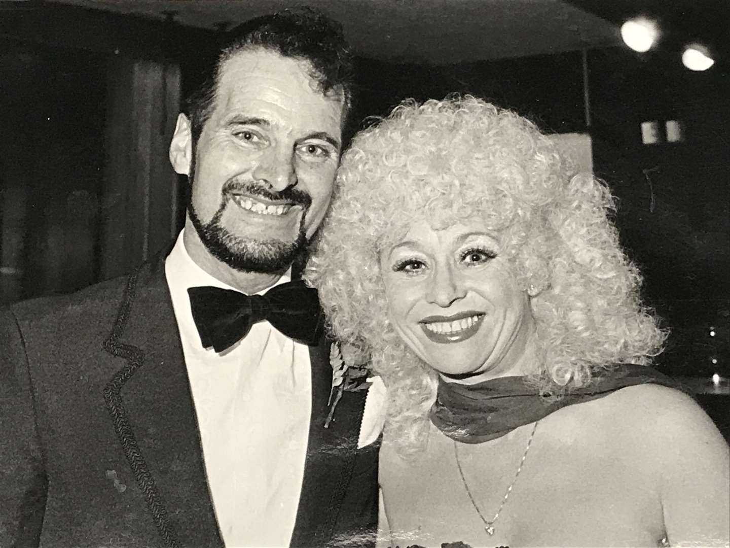 Sittingbourne's 'Whistling Postman' Dale Howting pictured with Carry On star Barbara Windsor at London's Talk of the Town for the Celebrity Guild of Great Britain 1983 Unsung Hero awards