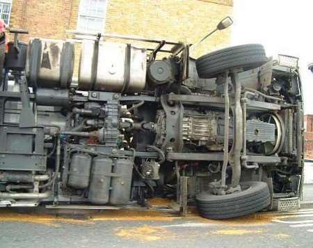 A tanker driver suffered minor injuries after his vehicle overturned.