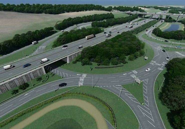 Artist's impression of how the M2/A249 junction at Stockbury roundabout will look when work is finished. Picture: National Highways