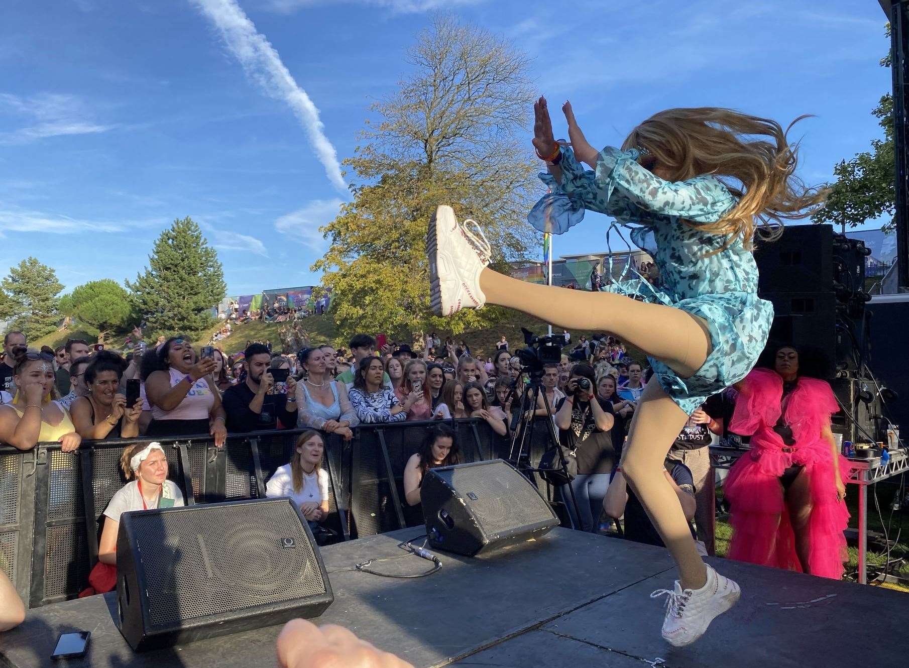 Miss Oatie T performed the signature 'death-drop' in front of the crowd in Canterbury
