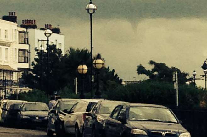 A funnel cloud was spotted forming over Broadstairs. Picture: @japseyeguy