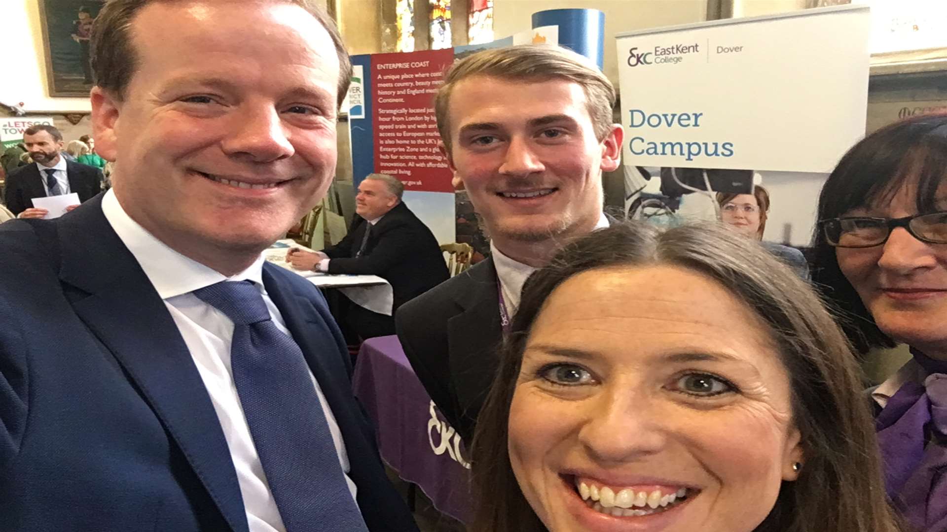 Dover MP Charlie Elphicke takes a group selfie, with members of East Kent College
