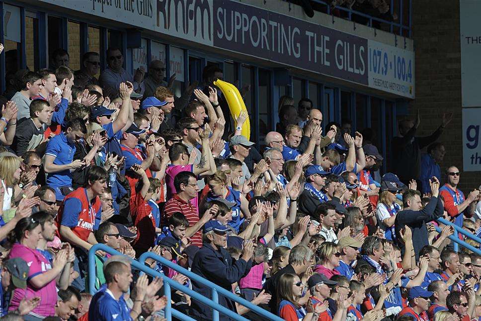 Gillingham fans at Priestfield in match against AFC Wimbledon