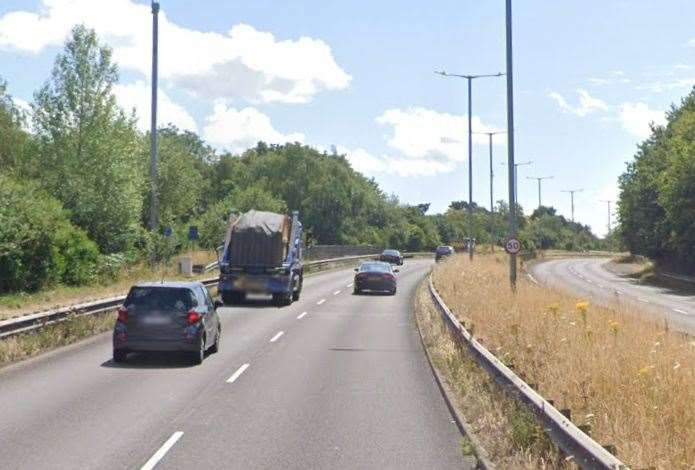 The A228 Ashton Way, known as the West Malling bypass, was closed between Kings Hill and Leybourne. Picture: Google
