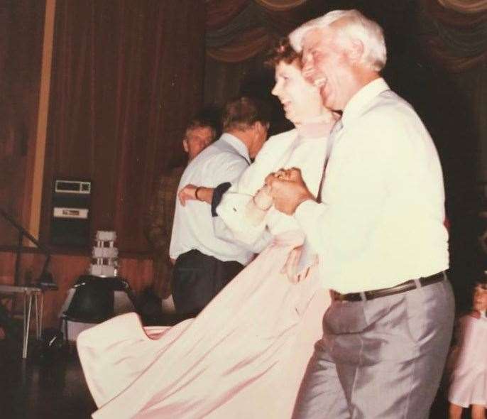 Jane Guy dancing with husband Freddy in the 1980s. Picture: Louise Lee
