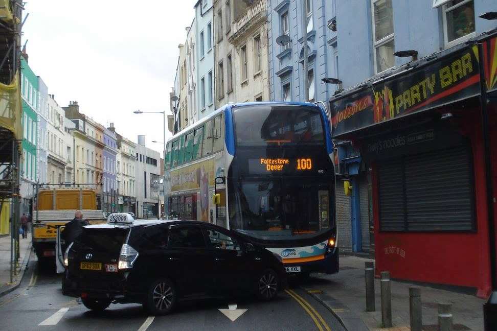 A bus has crashed into a building in Tontine Street, Folkestone. Picture: Legends of Folkestone
