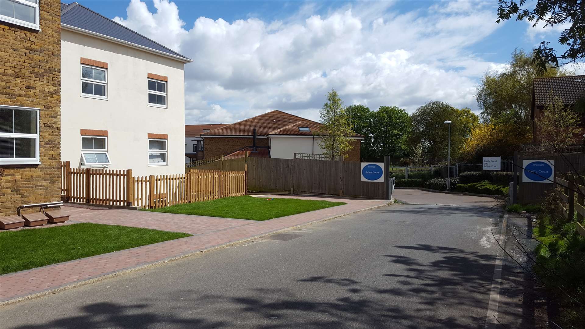 The flats (left) are just by the entrance to Emily Court and Adam Court.