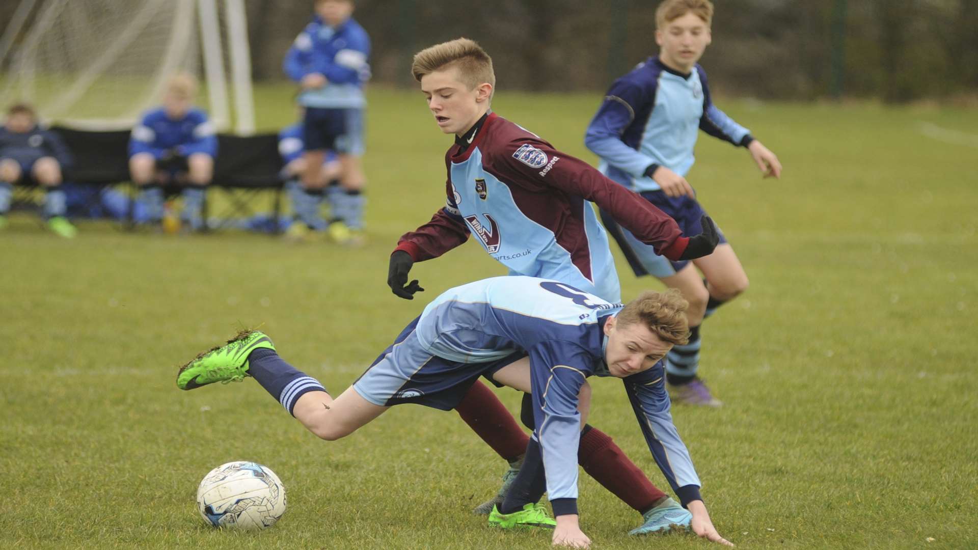 Riverview United and Wigmore Youth get in a tangle in Under-15 Division 2 Picture: Steve Crispe