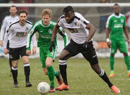 Dartford striker Duane Ofori-Acheampong drives forward against Hemel Hempstead. Picture: Andy Payton