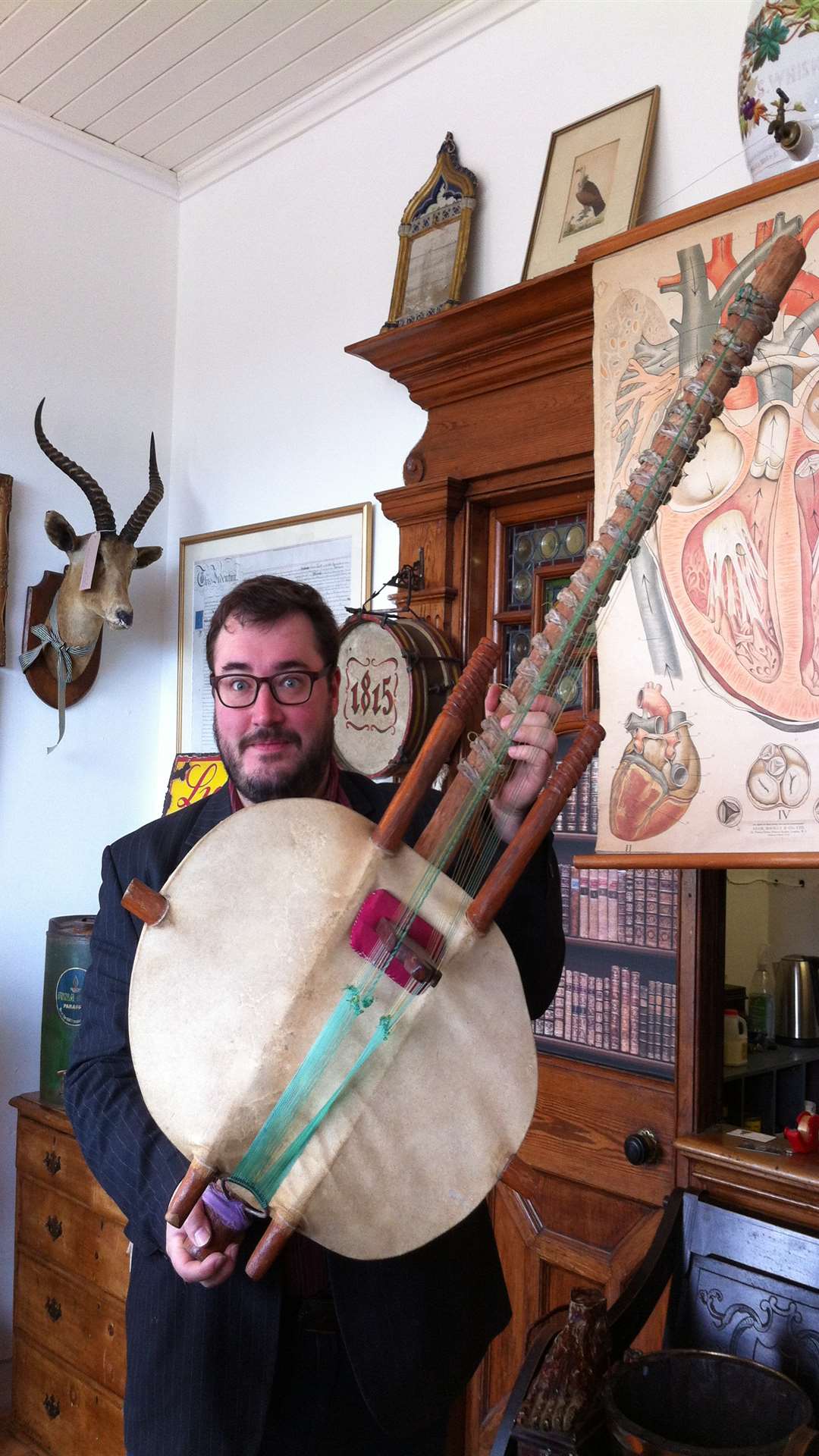 David Hatton with a West African kora which is up for auction
