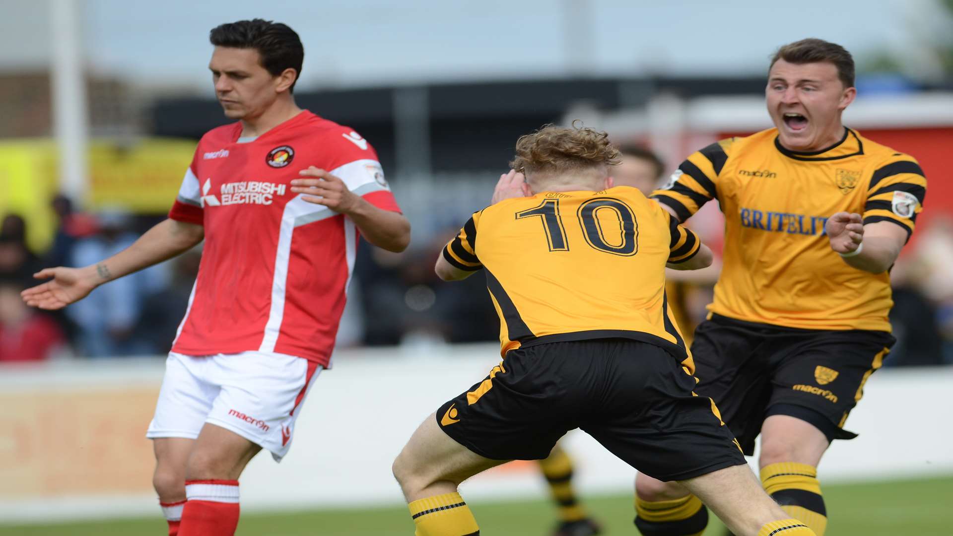 Bobby-Joe Taylor (10) put Maidstone level at 1-1. Picture: Gary Browne