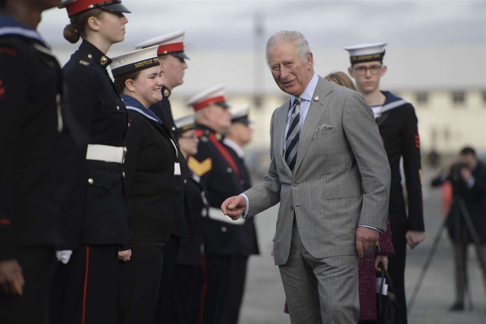 The Prince of Wales arrives greeted by the Sheppey and Medway Sea Cadets. Picture: Barry Goodwin