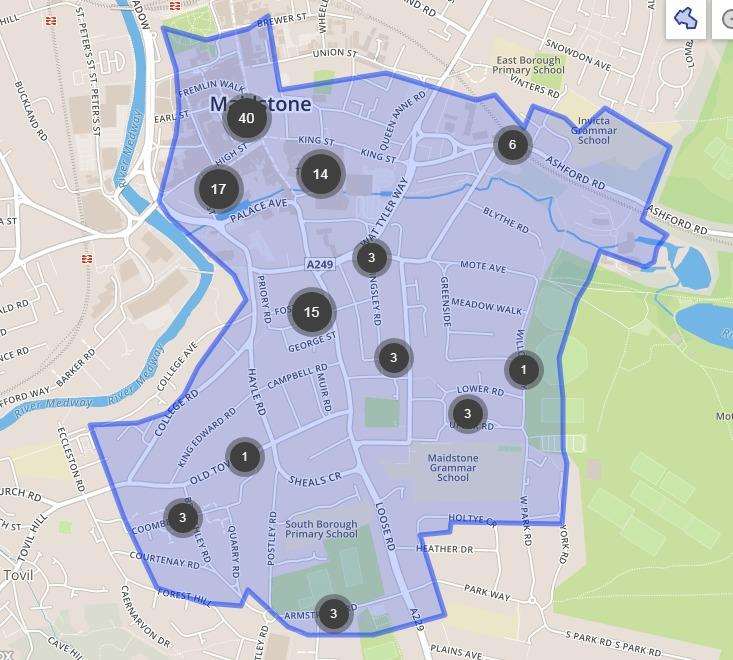 Maidstone's town centre also had high levels of violent and sexual crime. Picture: police.uk