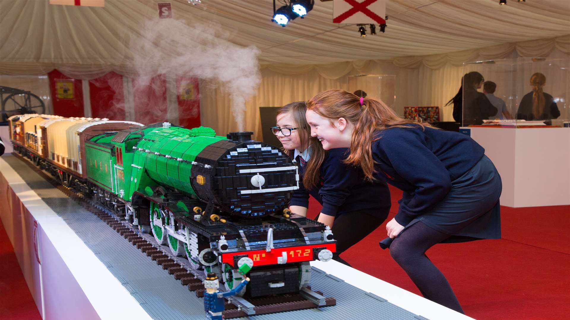 Tenterden Junior School pupils admire the Lego exhibition at Kent & East Sussex Railway