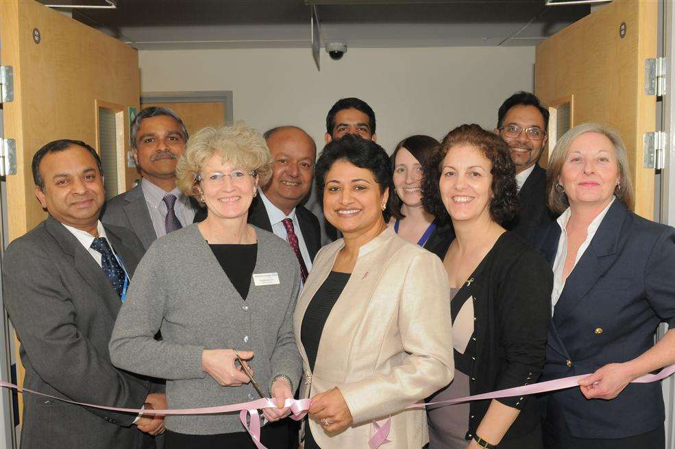 Opening of new breast unit. Ladies cutting ribbon are Susan Acott and Seema Seetharam.