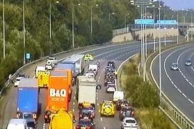 Traffic held on the London-bound stretch of the M2 between J4 and J3. Picture: Highways Agency