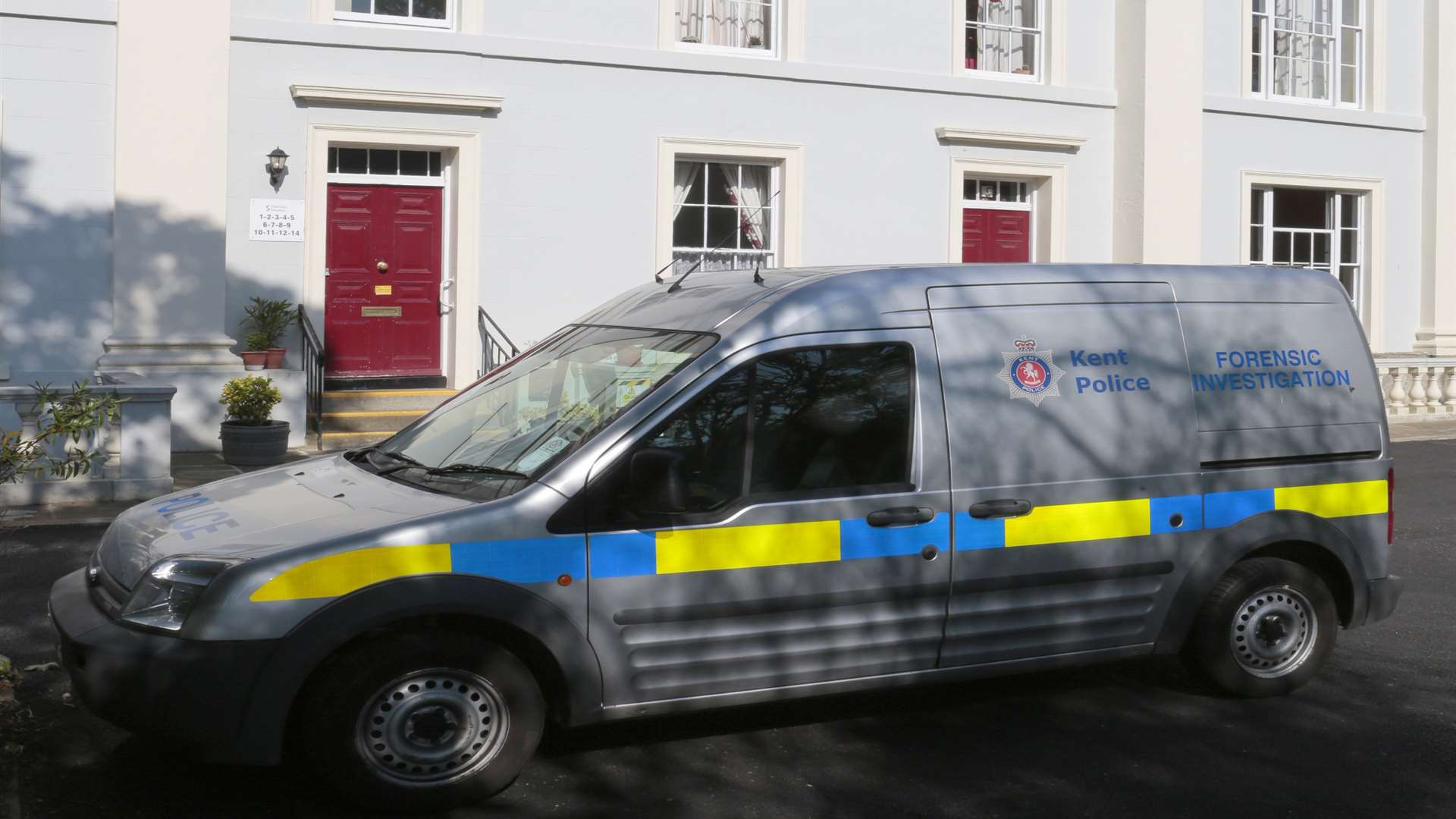 A police forensic van at the scene following the discovery