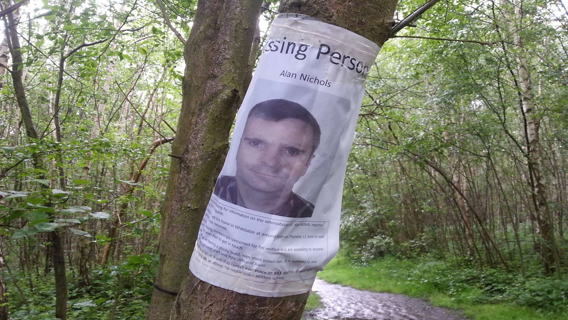 Missing person posters were put up in Clowes Woods in June