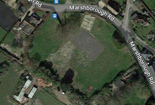 The site where the caravans were planned at Marshborough near Sandwich, encircled by Marshborough Road and hedgerows. Picture: Google
