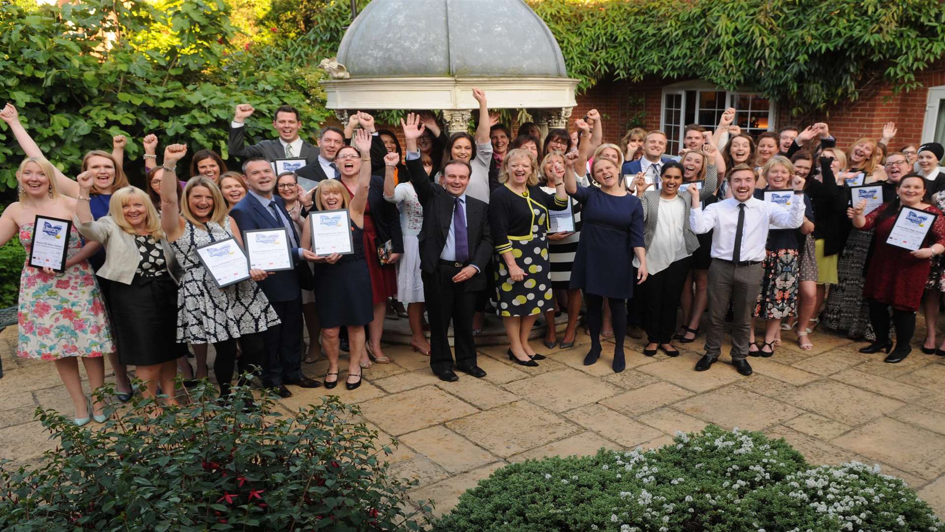 Kent Literacy Awards overall champions celebrate success with key partners of the event at Hempstead House Hotel & Spa, Bapchild, Nr Sittingbourne on Thursday, June 21
