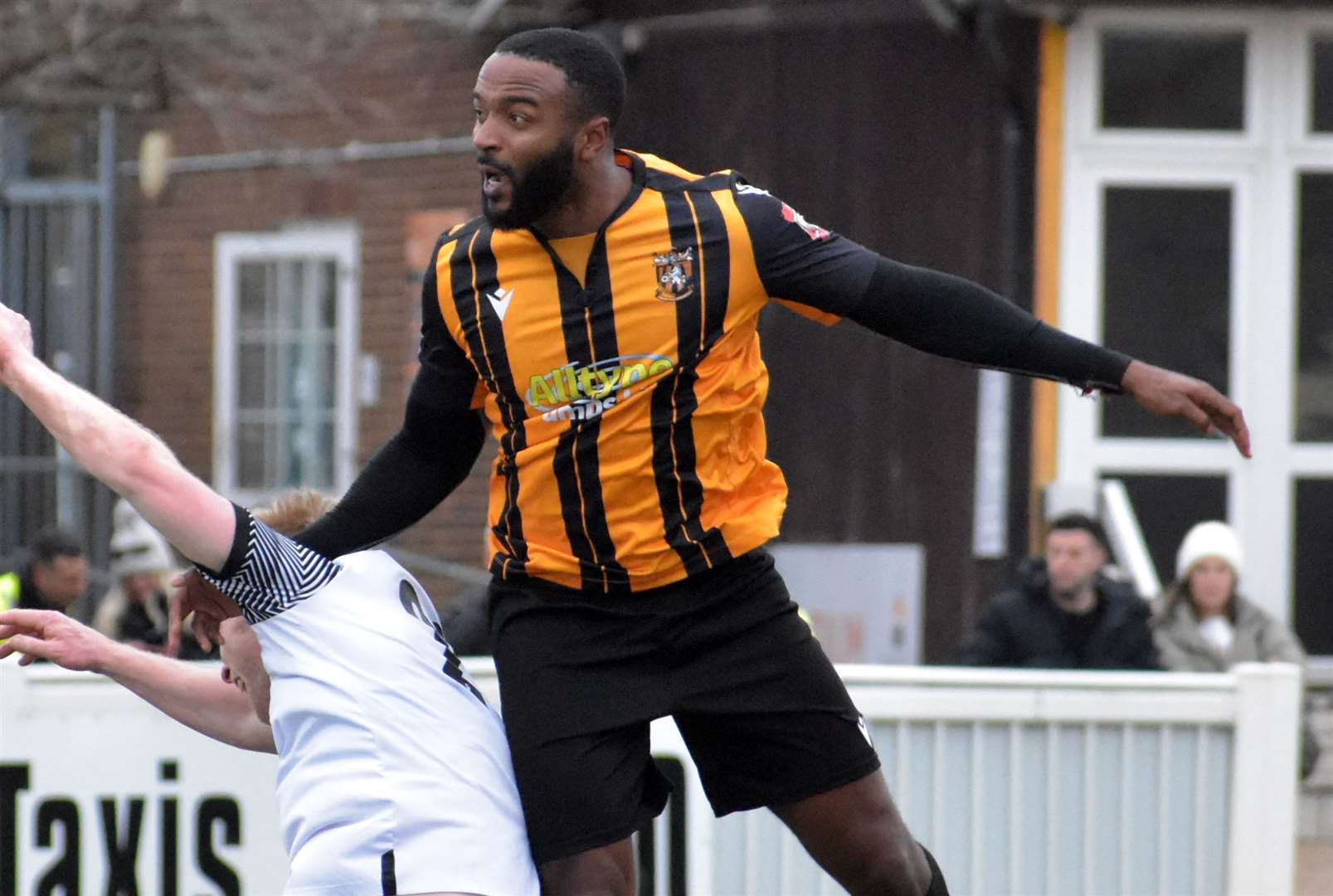 Defender Ian Gayle - scored for Folkestone in their 2-1 loss at Aveley on Saturday. Picture: Randolph File