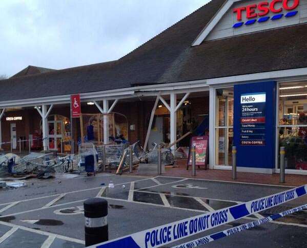 A police cordon is thrown around the site of the ram raid. Picture: Alison Buckwell