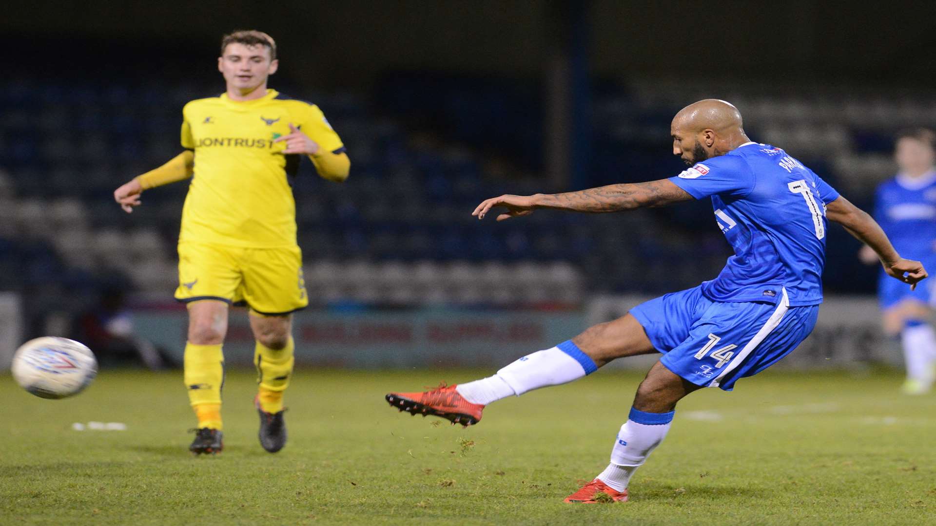 Josh Parker goes for goal but his strike did not count Picture: Gary Browne