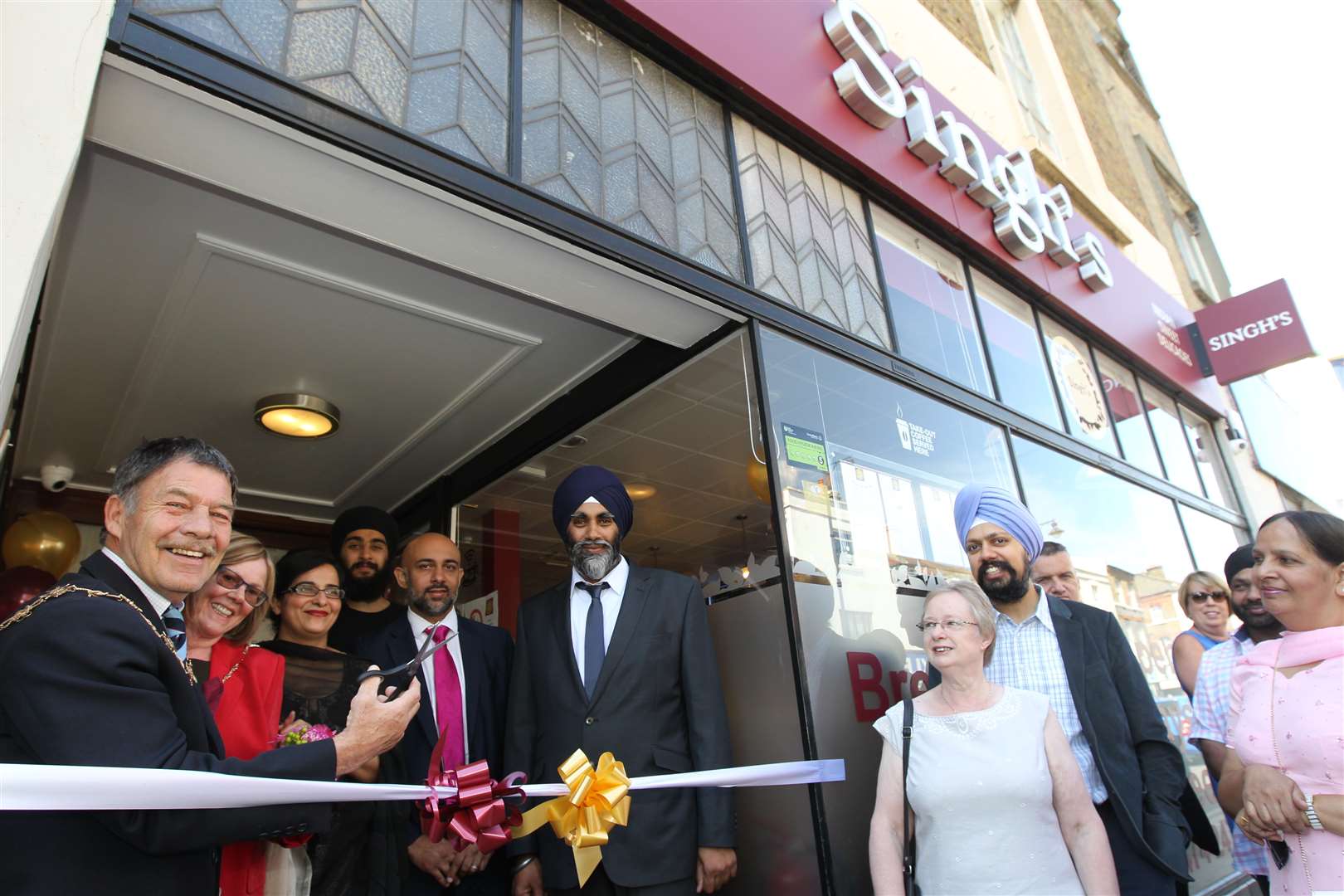 From left, the Mayor of Gravesham Cllr Mick Wenban and Mayoress Fiona Strike JP, co-owner Jaspreet Lalli, Harsimran Singh Lalli, Natwest relationship manager Rav Sall and co-owner Parvinder Singh Lalli MBE at the official opening of Singh's Vegetarian Restaurant in Gravesend