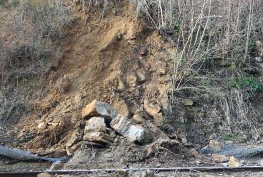 The rockfall at Bearsted is causing disruption. Picture: Southeastern