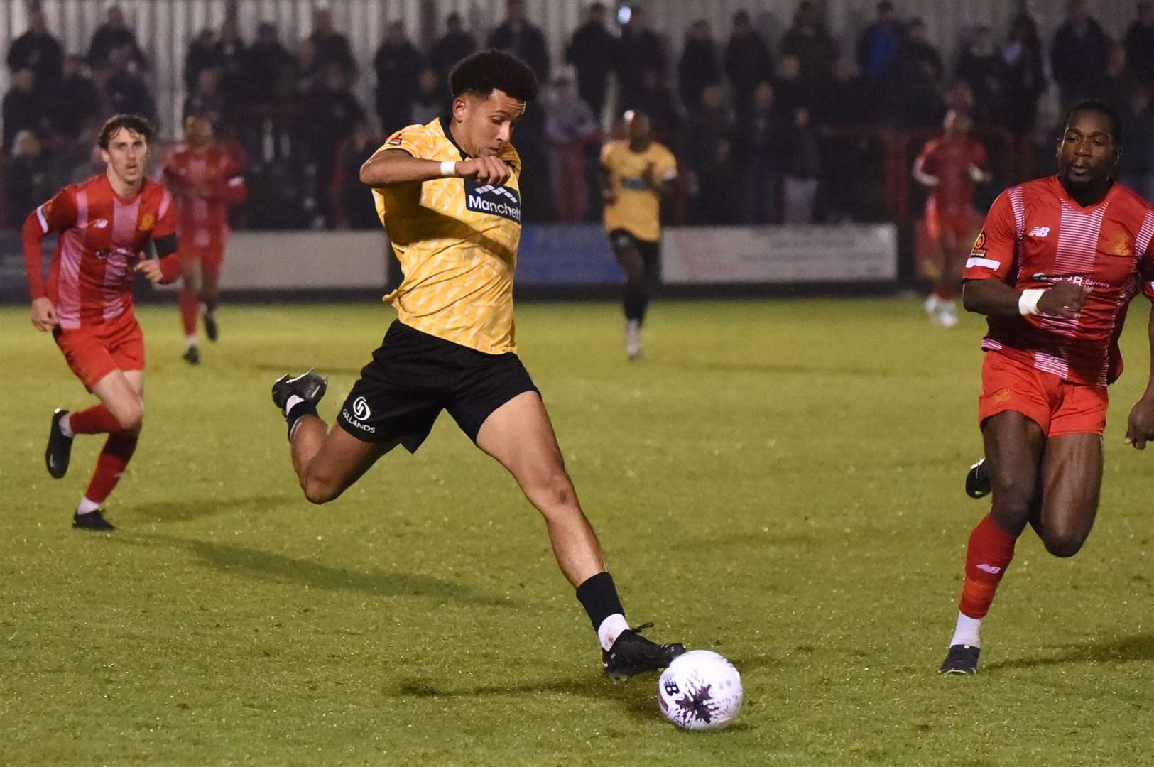 Sol Wanjau-Smith bursts forward for Maidstone at Park View Road. Picture: Steve Terrell