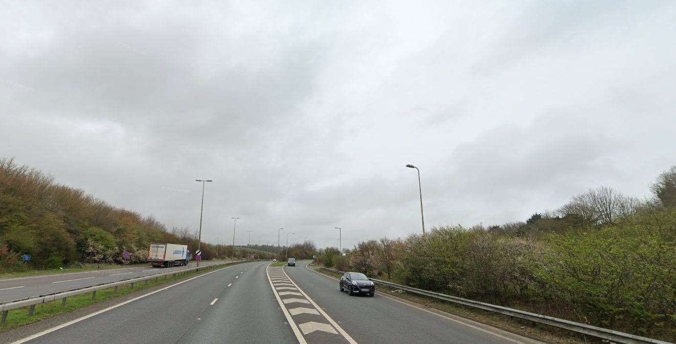 The A20 was closed by the turn-off for Hawkinge. Picture: Google