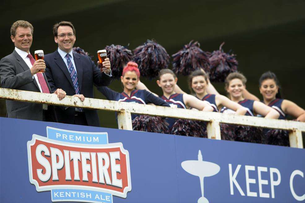 Jonathan Neame and Jamie Clifford with the Spitfire Sweethearts