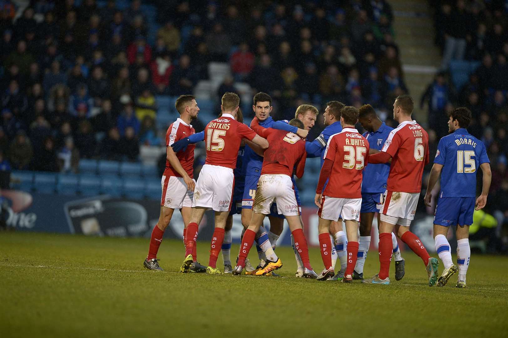 Gillingham and Barnsley clash during the game at Priestfield in 2016 Picture: Barry Goodwin