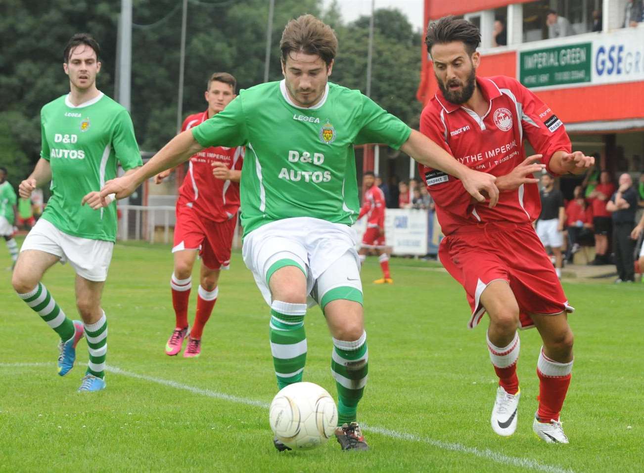 Local rivals Ashford and Hythe do battle at Reachfields Picture: Wayne McCabe