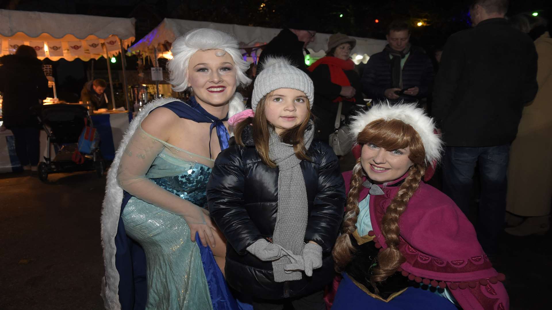 Evie Geary aged five with frozen characters Elsa and Anna