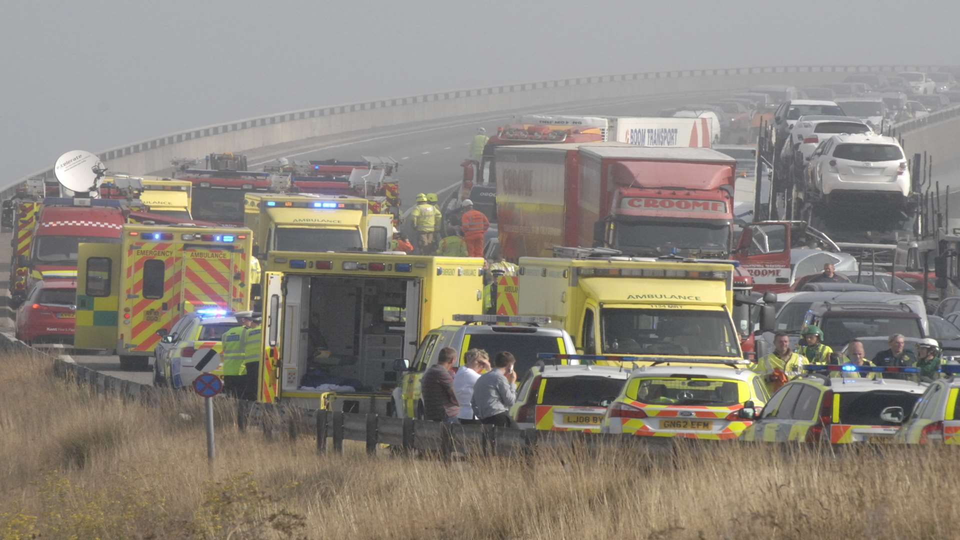 A string of ambulances treat the injured at Sheppey. Picture: Chris Davey