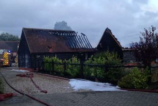 The badly damaged converted barn at Hoath. Picture: Kent Fire and Rescue.