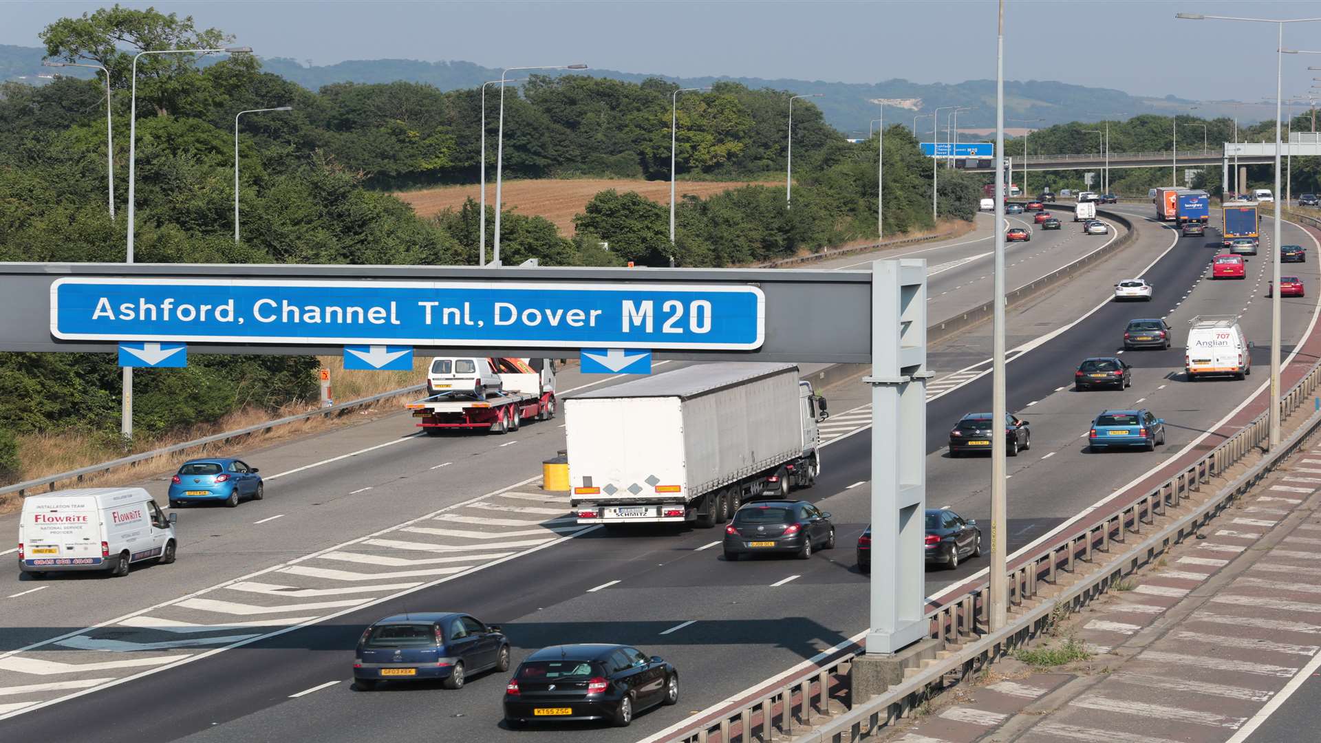 Traffic is moving slowly on the M20 near junction 5. Stock image