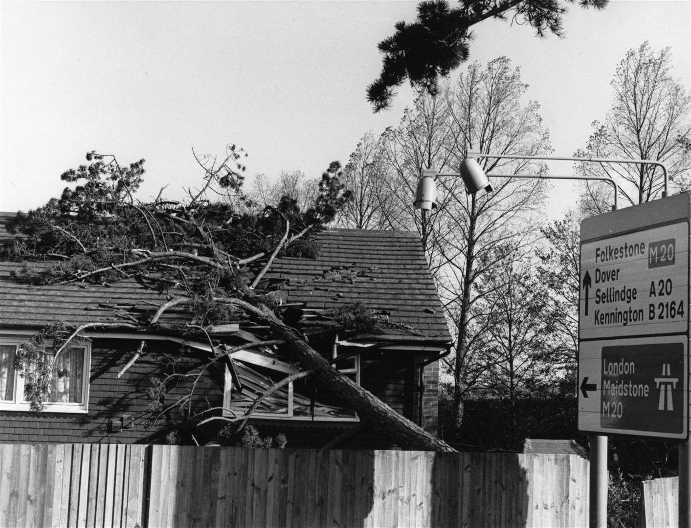 Great Storm 1987: A tree fell through the roof of a house in Hythe Road, Ashford